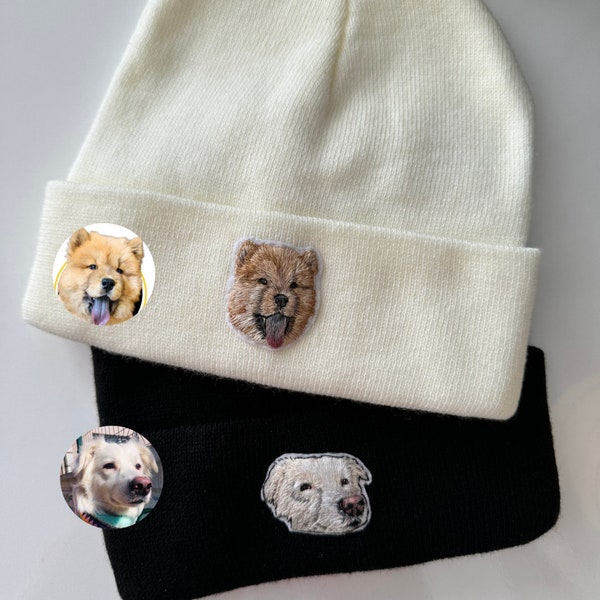 Personalized Embroidered Pet Memorial Beanie, Hat with Anime Portrait, Custom Pet Embroidery,Art Beanie - Men's & Women's Winter Hat