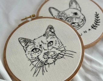 Personalized Pet Portrait Embroidery – Custom Hand Embroidered Dog or Cat Hoop Art