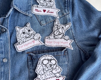Custom Pet Portrait Patch, Minimalist Line Art Embroidery, Iron On Sew On