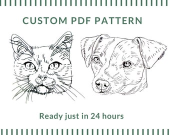 Custom Pet Embroidery Pattern, PDF Download , Stitch your own pet, PDF Pattern Drawing