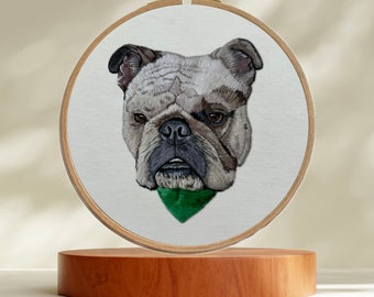 Bulldog Pet Portrait Personalized Gifts for Pet Lover Pet Loss Memorial Embroidery Dog Art Commission Custom Wall Art