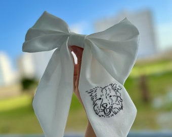 Personalized Pet Embroidered Wedding Bow / Bow With A Clip /Bridal Chiffon Bow/ Wedding Bow/Custom Embroidery