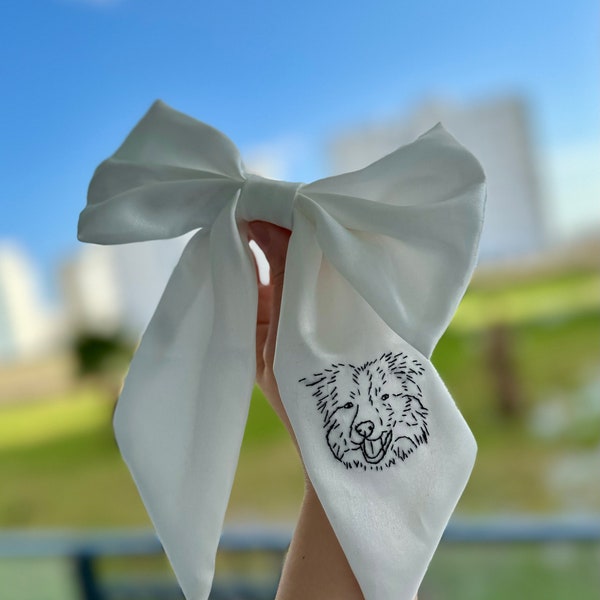 Personalized Pet Embroidered Wedding Bow / Bow With A Clip /Bridal Chiffon Bow/ Wedding Bow/Custom Embroidery