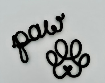 Paw heart, Wire pet name personalized sign for wall decor with paw print, Knitted wire, Rope Wire