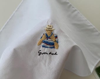 Men's Cotton Embroidered Handkerchief, Custom Portrait Embroidered Pocket Square, Wedding Day Gift