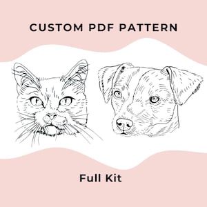Pet Portrait Embroidery Kit , DIY Pet Portrait Kit or PDF Pattern