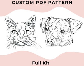 Pet Portrait Embroidery Kit , DIY Pet Portrait Kit or PDF Pattern