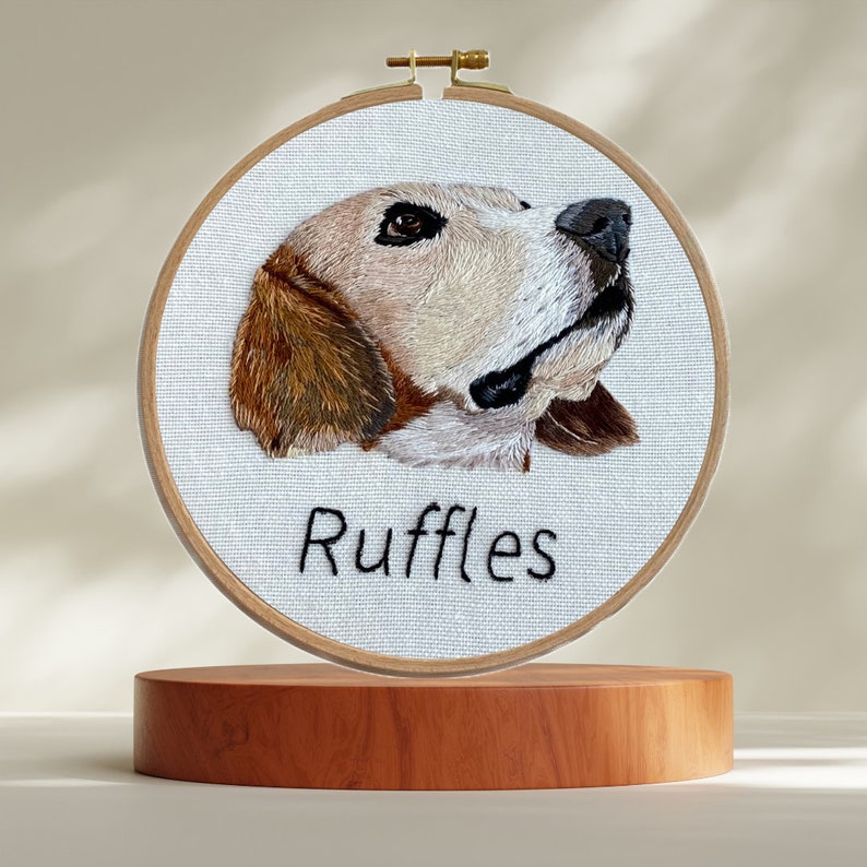 Custom pet portrait embroidery, Pet memorial, Thread painting, Dog and cat gift image 1