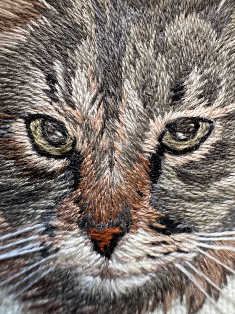 Hand Embroidered Pet Portrait from Photo, Detailed Dog Cat Keepsake Gift