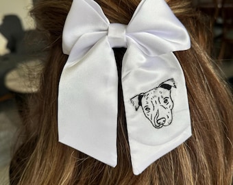 Personalized Embroidered Wedding Bow with Clip - Custom Bridal Chiffon Bow