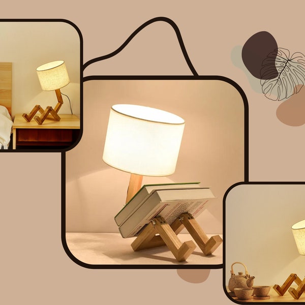 Handmade Wooden Table Lamp , Robot Creative Table Lamp, Decorative Night Light
