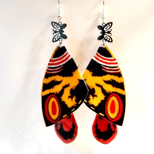 Pendientes con alas inspirados en Mothra y Battra: Joyería de resina de la película de Godzilla