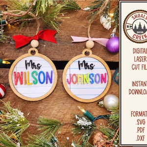 Teacher Ornament Christmas Cut File, Teacher Ornament Laser Cut File, .svg, .pdf, .dxf, 2023 Christmas Ornaments, Glowforge Tested