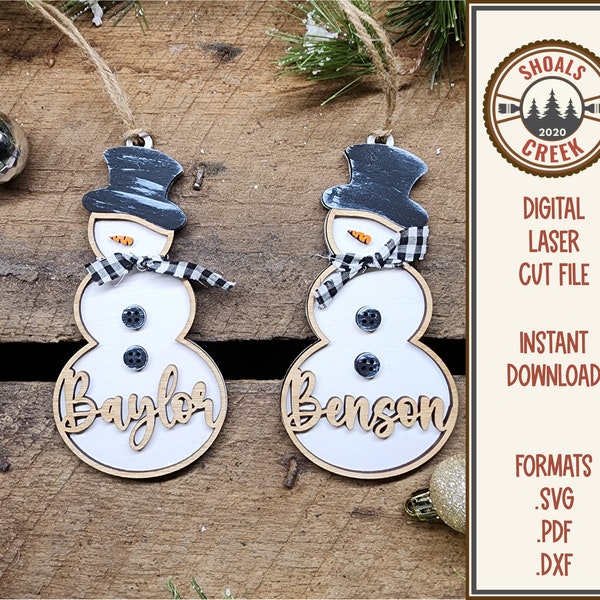 Personalized Snowman Ornament Laser Cut File, svg, pdf, dxf, Snowman Ornament svg, Personalized Cut Files for Laser Cutting, Christmas svg