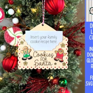 Cookies for Santa Recipe Holder Christmas Ornament Digital File, Christmas Laser Cut Files, Glowforge Laser Cut Files, Digital Files