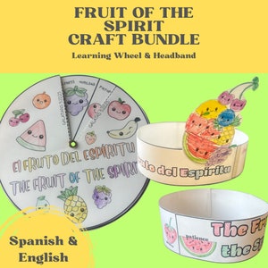 Tweetalig Fruit of the Spirit Ambachtelijke bundel Spinnewiel, Spaans/Engelse zondagsschoolactiviteiten, zendingsreizen, meerdere leeftijden, thuisonderwijs