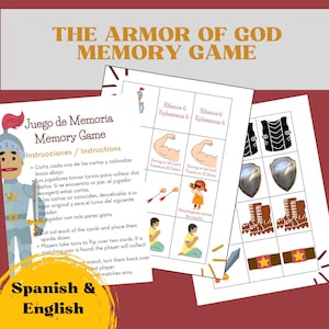 Juego de Memoria Bilingüe Armadura de Dios, Bilingüe Armadura de Dios Juego de Memoria, Emparejamiento español/inglés para escuela dominical, EBV, educación en el hogar