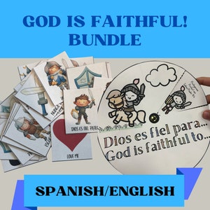 BILINGUAL BILINGÜE God is Faithful Learning Wheel, Children&#39;s Church, Bible Class, Craft, Spinner, Manualidad Dios es Fiel, Iglesia Infantil