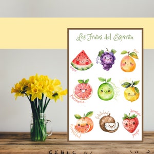 Los Frutos del Espíritu wanddecor, fruit van de geest kunst, digitale download, Biblia, Arte Cristiana, Montessori Kids, aquarel fruit