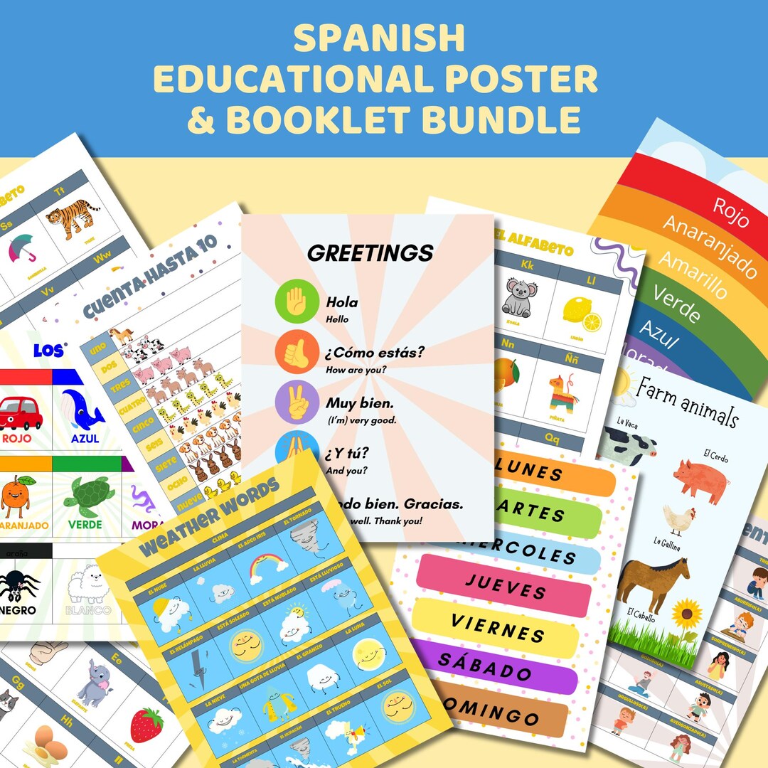 Spanish Educational Posters Bundle: Bilingual Learning (digital ...