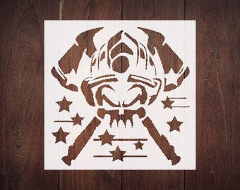 Firefighter Tribute Stencil - Skull & Stars Design for DIY Projects