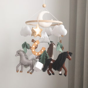 Horses Baby Mobile Horse Nursery Decor Crib Felt Mobile Wild Horses Hanging nursery mobile Custom babyshower gift Personalized new baby gift