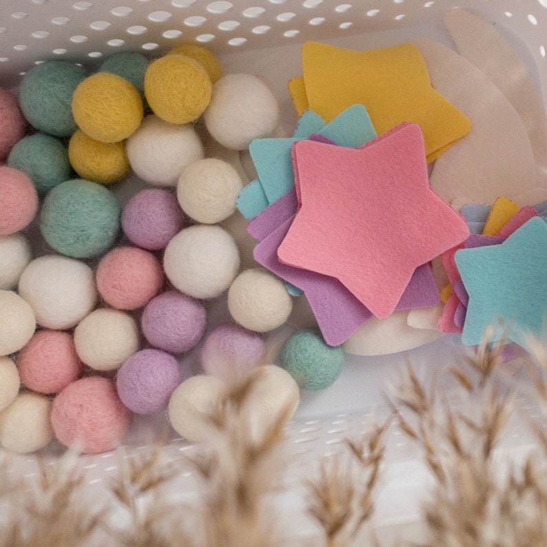 Minimalist Baby Mobile for Girl Сolorful Crib Mobile Wool Balls Mobile Stars and Clouds Mobile image 9