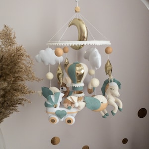Móvil de cuna para bebé, decoración de guardería, móvil de fieltro para niño y niña, oso durmiendo, caballo, unicornio, cochecito de bebé, regalo para baby shower.