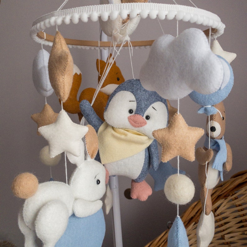 Unique Baby Mobile for Boy Baby Mobile Animals Baby Crib Mobile Blue Crib Mobile Penguin Baby Mobile Blue Nursery Mobile Hanging Mobile image 10
