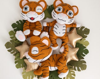 Safari Vivero Móvil Bebé Móvil Tigre Cuna Móvil Selva Tropical Móvil bebé Neutral Bebé Móvil Monstera deja móvil Nuevo regalo de bebé