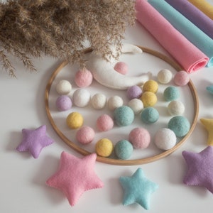 Minimalist Baby Mobile for Girl Сolorful Crib Mobile Wool Balls Mobile Stars and Clouds Mobile image 5