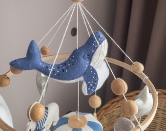 Baby mobile ocean Crib mobile sea Neutral nursery mobile Baby mobile whale Nautical baby mobile boy Blue cot mobile Whales nursery