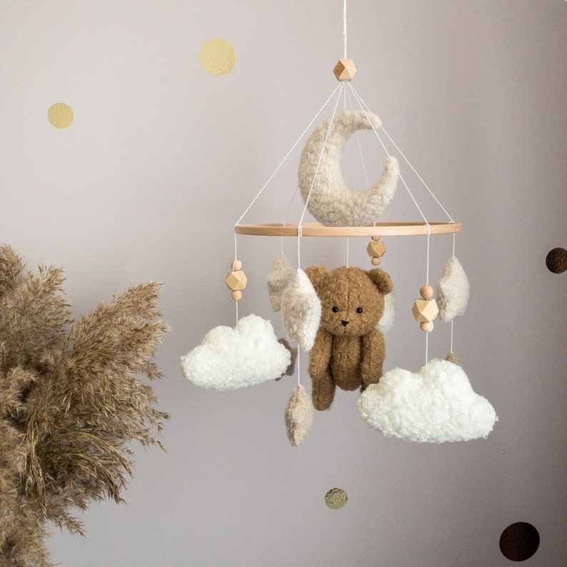 Brown Teddy Bear Nursery Mobile Boucle Crib Mobile image 3