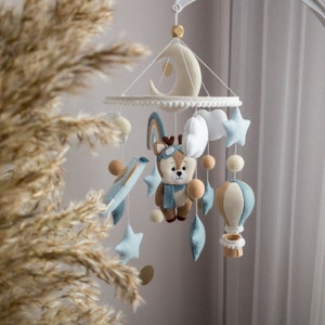 Baby mobile Brown Crib mobile Baby mobile deer Felt mobile Felt bear Baby mobile boy Nursery decor Baby Mobile Brown bear Rainbow Airplane Blue