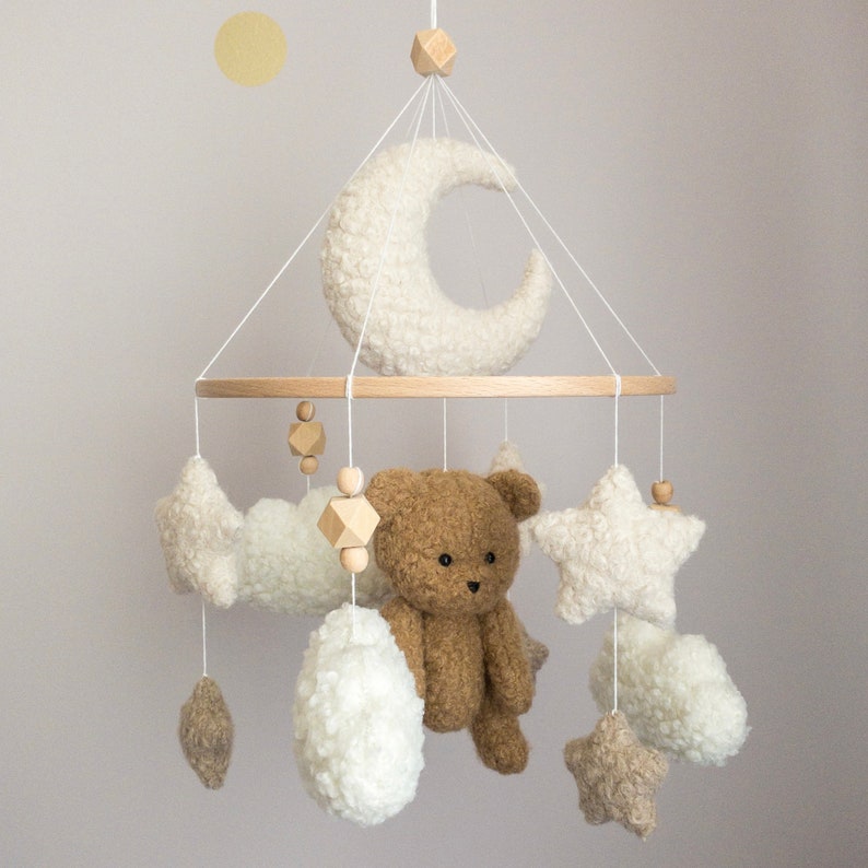 Brown Teddy Bear Nursery Mobile Boucle Crib Mobile image 1