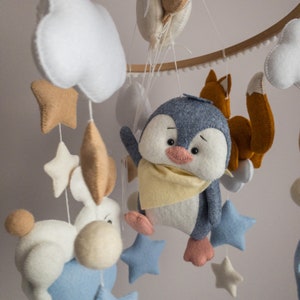Unique Baby Mobile for Boy Baby Mobile Animals Baby Crib Mobile Blue Crib Mobile Penguin Baby Mobile Blue Nursery Mobile Hanging Mobile image 3