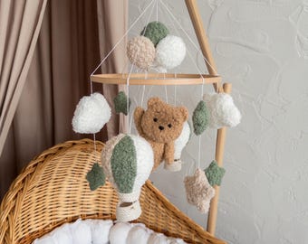 Teddy Bear Baby Crib Mobile with Hot Air Balloons