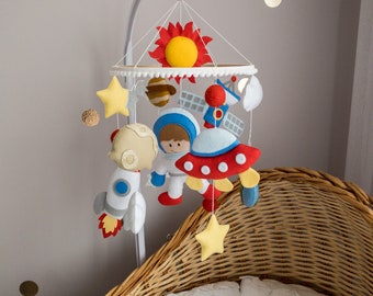 Space Baby Crib Mobile, Felt Nursery Mobile, Astronaut Mobile, Solar System Baby Mobile, Space Nursery Decor, Rocket Mobile