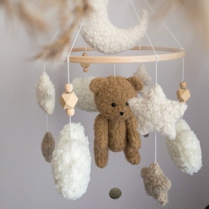 Brown Teddy Bear Nursery Mobile Boucle Crib Mobile image 9