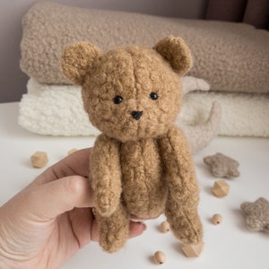 Tiny teddy bear plushie soft toy, Boucle brown teddy bear, Teddy Bear Toy for Newborn Photography Prop, Little stuffed animal bear
