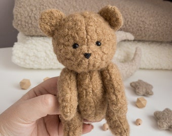 Tiny teddy bear plushie soft toy, Boucle brown teddy bear, Teddy Bear Toy for Newborn Photography Prop, Little stuffed animal bear