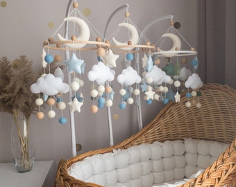 Minimalistische Baby Mobile Pom Pom Krippe mobile Neutral Baby Mobile Kinderzimmer mobile Wolke Mond mobile Monochrome Krippe mobile Neutral Kinderzimmer Dekor