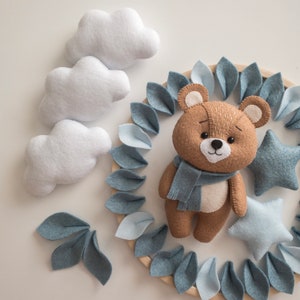 Blue boy baby mobile with forest amimals Crib mobile bear, deer, fox, bunny Woodland nursery decor Blue hanging mobile Felt crib toy image 7