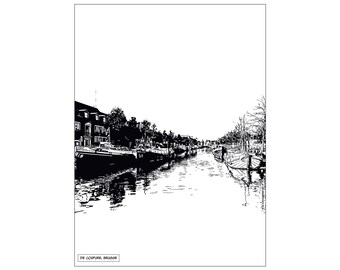 Comic book style illustration to download • “Bruges the Venice of the North” series. The canals of Bruges, De Coupure