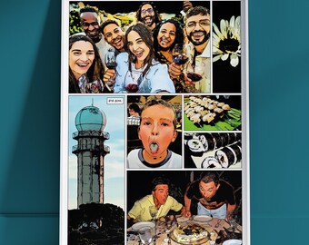 Personalized colored comic strip based on your photos | Printed poster and digital file to download | Original gift