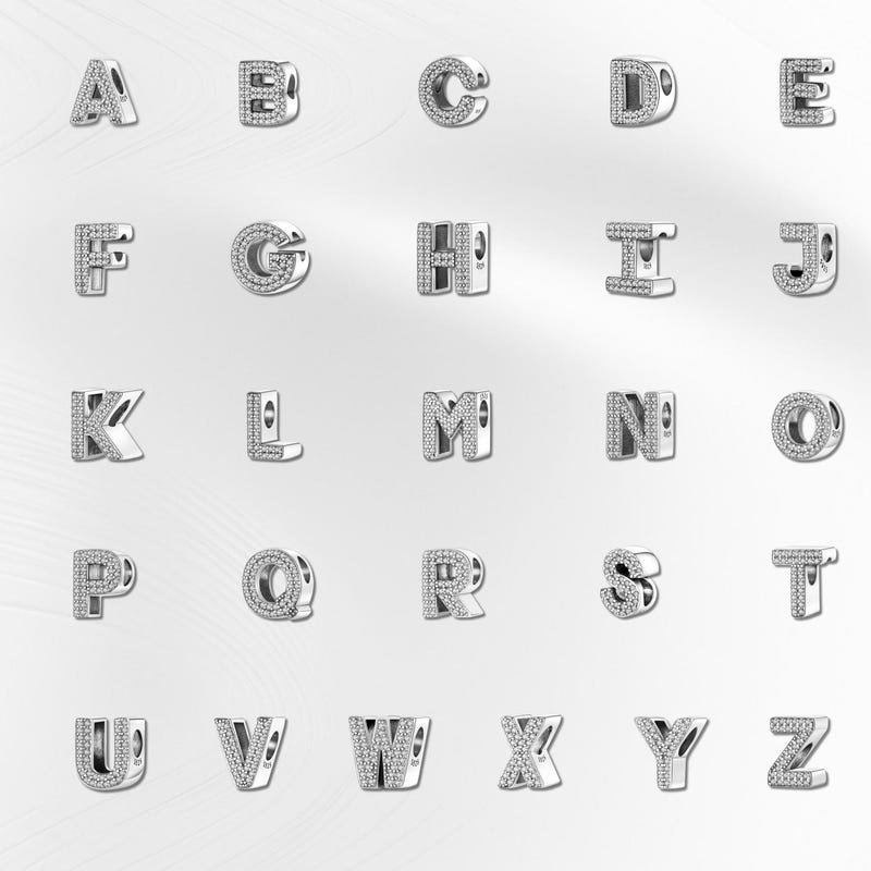 9mm Silver Letter N Charm