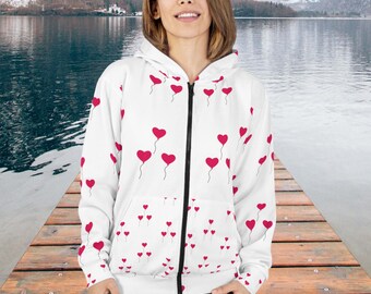 Sweat à capuche zippé unisexe, Non sexiste, Vêtements personnalisés, Vêtements pour femme, Motif coeurs unisexe, Couple coeurs à capuche, Cadeau d'anniversaire à capuche unisexe