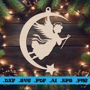 Pallina di Natale Angelo SVG, File di taglio laser digitale, Download istantaneo modificabile, Palle di Natale, Glowforge, Eps, Svg, Dxf, AI, Pdf, Png