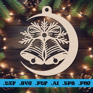 Christmas Jingle Bells Bauble SVG, Digital Laser Cut File, Instant Download, Christmas Balls, Glowforge, Eps, Svg, Dxf, AI, Pdf, Png