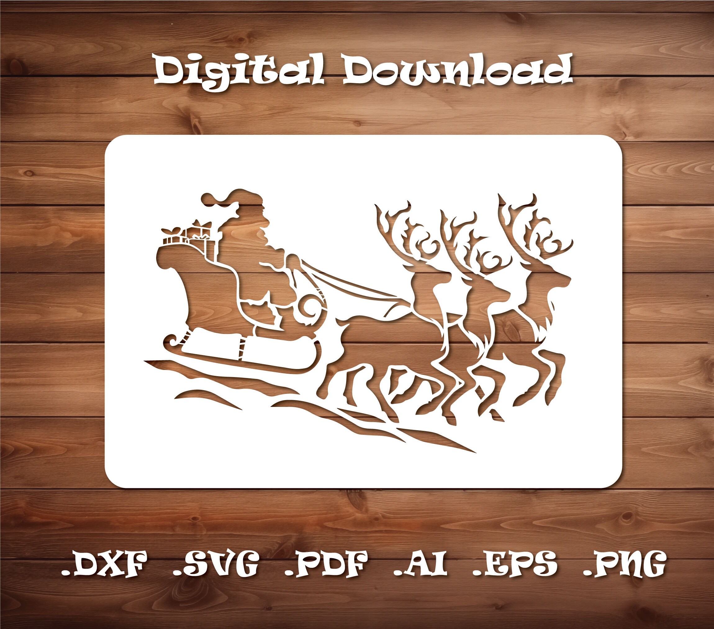 Santa's Sleigh Stencil SVG Christmas Decor, Window Painting, Wall Paint ...